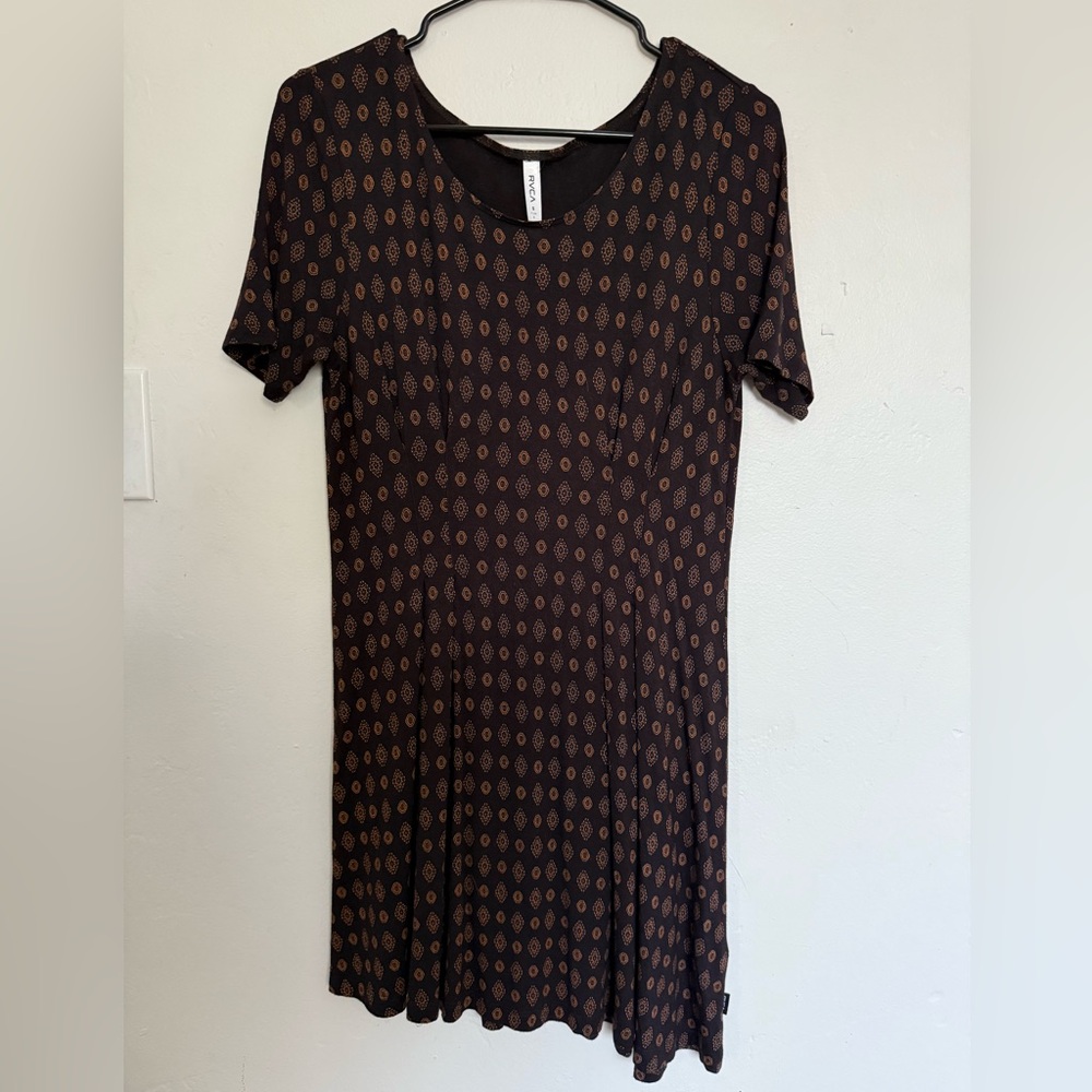 RVCA Sylas Black with Brown Patterned Swing Dress Women’s Size Small
